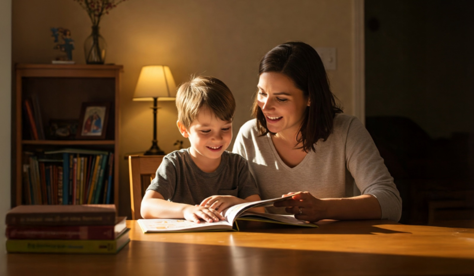 Mother and child reading together